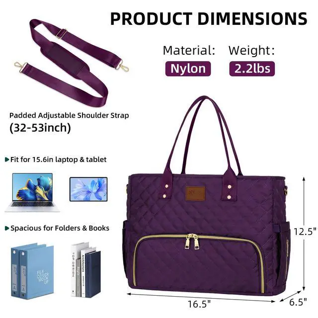 Alt view image 4 of 5 - KKXIU Lunch Tote Bag for Teacher & Nurse, 15.6 Inch Laptop Tote with Insulated Lunch Box Pocket for Women, Professional Computer Work Bag for School, Office, Nursing - Purple