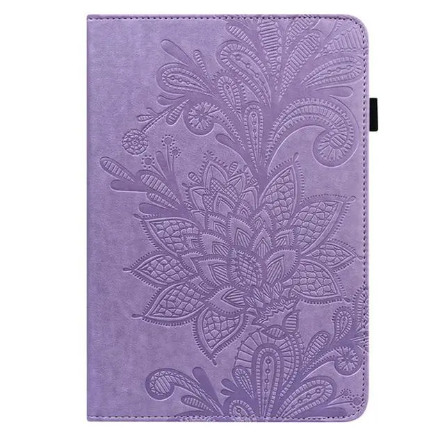 Alt view image 3 of 5 - UUcovers Fire HD 10 Case 9th/7th/5th Generation (2019/2017/2015) with Pencil Holder [Auto Sleep/Wake] Elastic Band Pocket Multi-Angle Stand Magnetic Folio PU Leather Shockproof Cover,Purple Flower