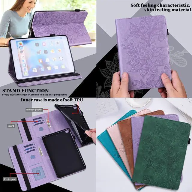 Alt view image 5 of 5 - UUcovers Fire HD 10 Case 9th/7th/5th Generation (2019/2017/2015) with Pencil Holder [Auto Sleep/Wake] Elastic Band Pocket Multi-Angle Stand Magnetic Folio PU Leather Shockproof Cover,Purple Flower