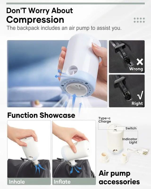 Alt view image 4 of 5 - Vacuum Backpack Travel,Air Backpack with Pump Personal Item Carry On Backpacks Flight Approved Laptop Work Seal Compression Bags Men Women Vacpack Business College Casual Daypack Dark Green