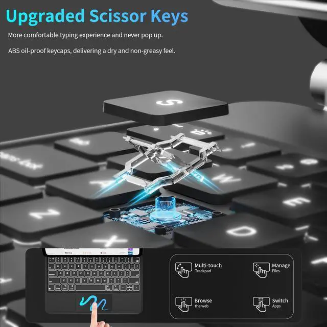 Alt view image 3 of 5 - kenke Magic keyborad Case for iPad 11th (A16, 2025) / 10th Generation 10.9 inch 2022, Floating Cantilever Stand, Portrait/Landscape Mode, Upgraded Multi-Touch Trackpad  7 Colors Backlight, Black