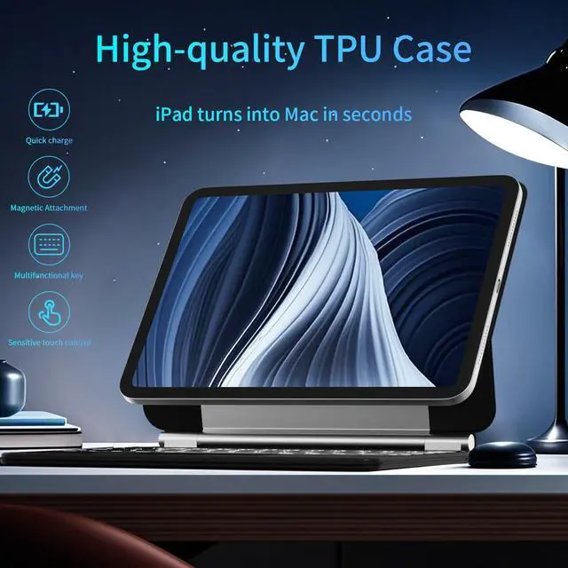 Alt view image 4 of 5 - kenke Magic keyborad Case for iPad 11th (A16, 2025) / 10th Generation 10.9 inch 2022, Floating Cantilever Stand, Portrait/Landscape Mode, Upgraded Multi-Touch Trackpad  7 Colors Backlight, Black