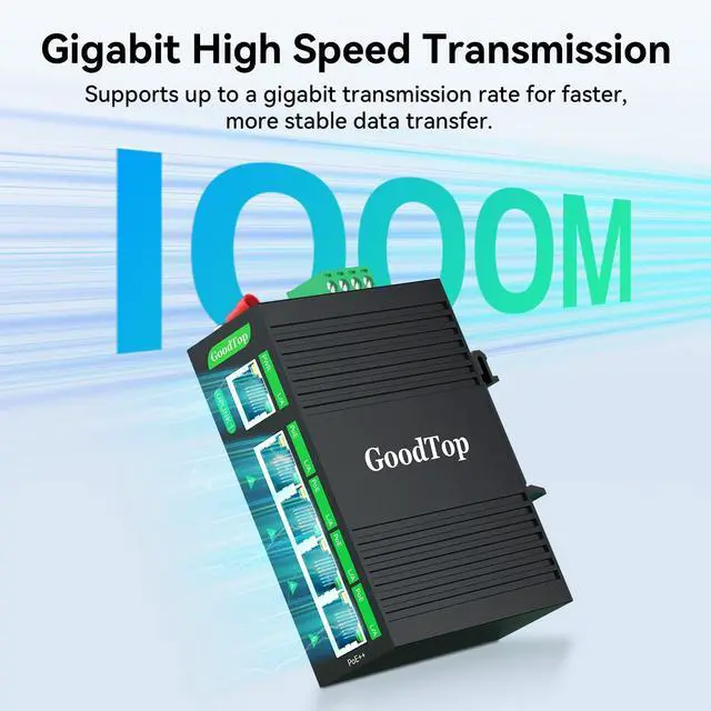 Alt view image 2 of 5 - GoodTop Industrial 5-Port Gigabit PoE++ Switch,4*90W BT PoE++ Ports and 1 Uplink Port,Total Budget 120W, with Power Supply, DIN-Rail Mount, for PTZ Cameras, VoIP Phones, Wireless APs