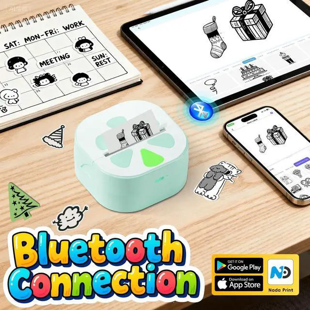 Alt view image 2 of 5 - Anycash Sticker Printer Mini Print Pod, Bluetooth Thermal Sticker Maker Machine with 3 Roll Paper, D20 Portable Inkless Pocket impresora portátil Picture Label Printer for Phone DIYJournal Kids Gift