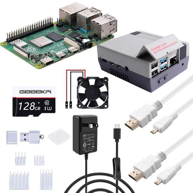Main image of GeeekPi Starter Kit for Raspberry Pi 4 8GB, with Pi 4, Case with Fan, 128GB Card, Card Reader,Cables and USB C Power Supply