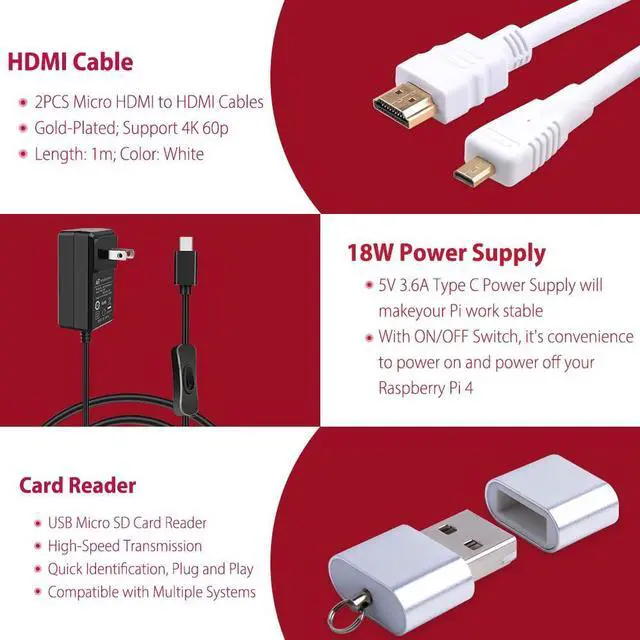 Alt view image 4 of 4 - GeeekPi Starter Kit for Raspberry Pi 4 8GB, with Pi 4, Case with Fan, 128GB Card, Card Reader,Cables and USB C Power Supply