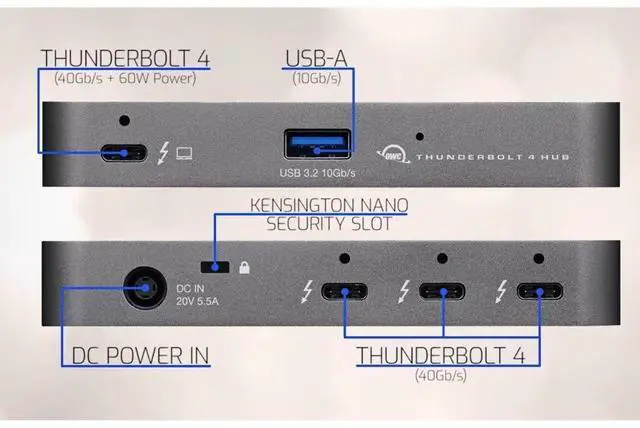 Alt view image 3 of 5 - OWC Thunderbolt Hub Docking Station, Grey/Black, Thunderbolt 4, USB-A