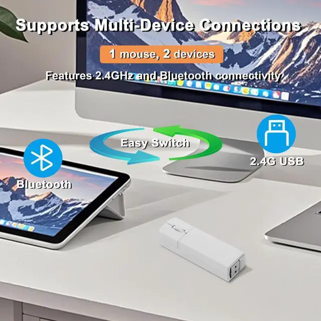 Alt view image 2 of 5 - Wireless Mouse Bluetooth Mini Silent Dual-Mode 2.4GHz & Bluetooth Computer Mice with Case Lightweight Rechargeable Portable Small Wireless Mouse for Laptop PC Desktop MacBook Tablet Kids Gift, White