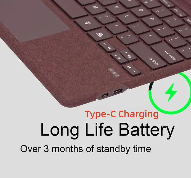 Alt view image 4 of 5 - Type Cover for Microsoft Surface Pro 11 Pro 10 Pro 9 Pro 8 Pro X, 13 inch, Ultra-Slim Bluetooth Keyboard with Multi-Touchpad Mouse Rechargeable, 7-Color LED Backlit (Burgundy with Backlit)