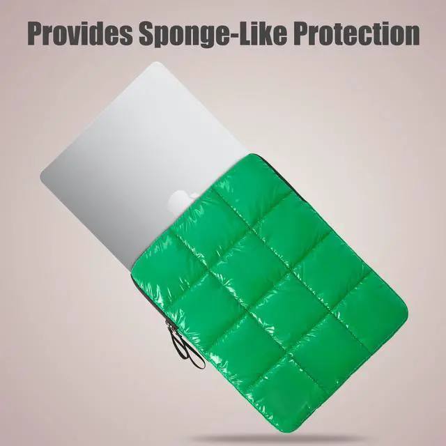 Alt view image 2 of 5 - Linpr Puffy Laptop Sleeve 13 Inch Green, Waterproof Carrying Case Bag for Women, Fluffy Computer iPad Pro 12.9 Case, Compatible with MacBook Pro 12, MacBook Air M2 M1, Asus/Dell XPS/Lenovo in Cover
