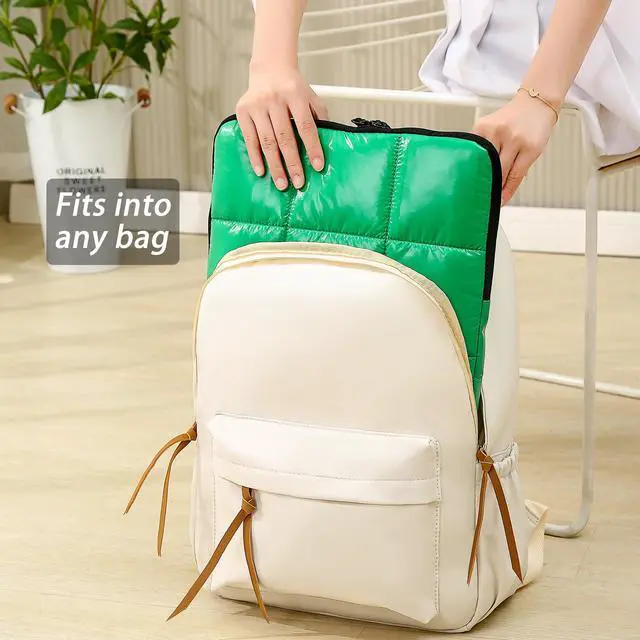 Alt view image 3 of 5 - Linpr Puffy Laptop Sleeve 13 Inch Green, Waterproof Carrying Case Bag for Women, Fluffy Computer iPad Pro 12.9 Case, Compatible with MacBook Pro 12, MacBook Air M2 M1, Asus/Dell XPS/Lenovo in Cover