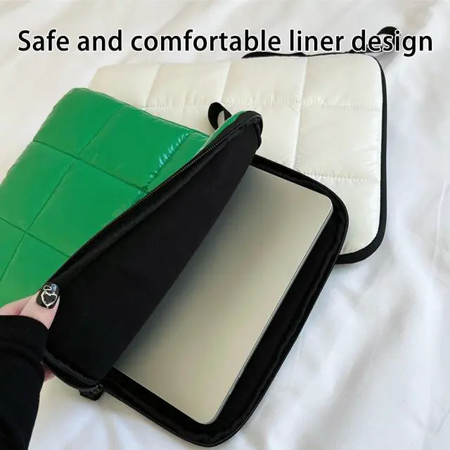 Alt view image 4 of 5 - Linpr Puffy Laptop Sleeve 13 Inch Green, Waterproof Carrying Case Bag for Women, Fluffy Computer iPad Pro 12.9 Case, Compatible with MacBook Pro 12, MacBook Air M2 M1, Asus/Dell XPS/Lenovo in Cover