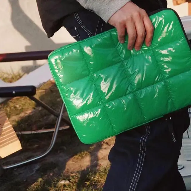 Alt view image 5 of 5 - Linpr Puffy Laptop Sleeve 13 Inch Green, Waterproof Carrying Case Bag for Women, Fluffy Computer iPad Pro 12.9 Case, Compatible with MacBook Pro 12, MacBook Air M2 M1, Asus/Dell XPS/Lenovo in Cover