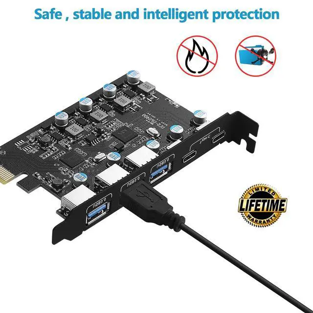 Alt view image 5 of 5 - Sinefine USB PCIe Card Power Supply 5 Ports USB 3.0 Expansion Card (3 USB A and 2 Type-C Ports)