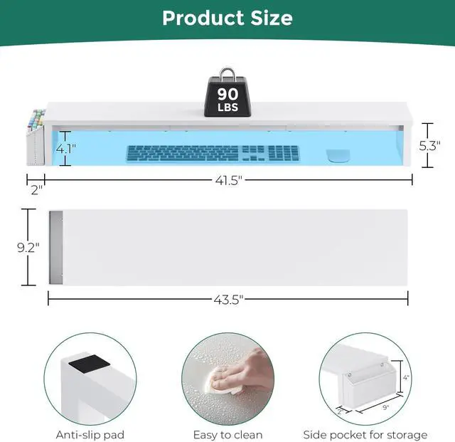 Alt view image 3 of 5 - VERSASKY Dual Monitor Stand Riser, 41.5'' Extra Long Wood Monitor Stand Desktop Organizer with Side Pocket, Ergonomic Monitor Riser Supports 2 Monitors,TV,Laptop,Printer for Home Office, White