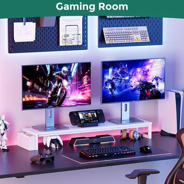 Alt view image 5 of 5 - VERSASKY Dual Monitor Stand Riser, 41.5'' Extra Long Wood Monitor Stand Desktop Organizer with Side Pocket, Ergonomic Monitor Riser Supports 2 Monitors,TV,Laptop,Printer for Home Office, White