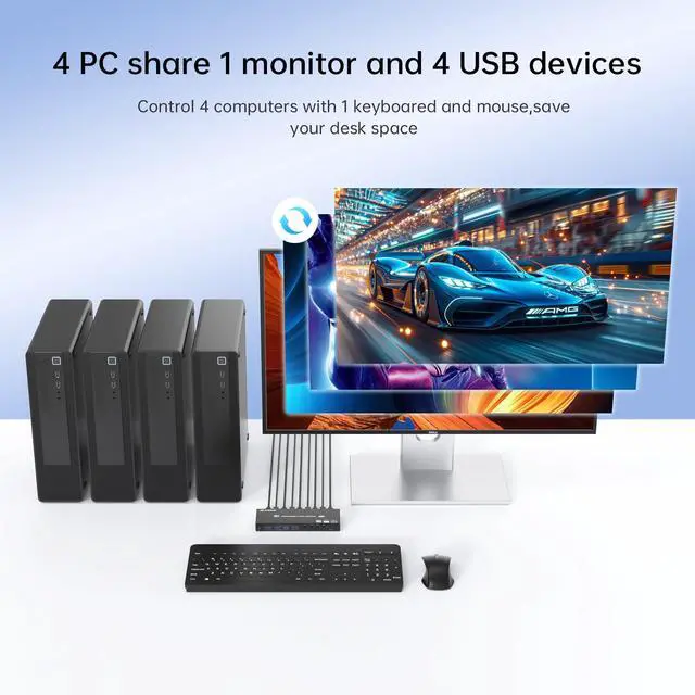 Alt view image 2 of 5 - HDMI KVM Switch 4 Computers 1 Monitors 4K@60Hz 2K@120Hz,4 Port KVM Switch with Simulation EDID for 4 PCs Sharing Monitor Keyboard Mouse Hard Drives Printer Wired Remote,Power Adapter Included