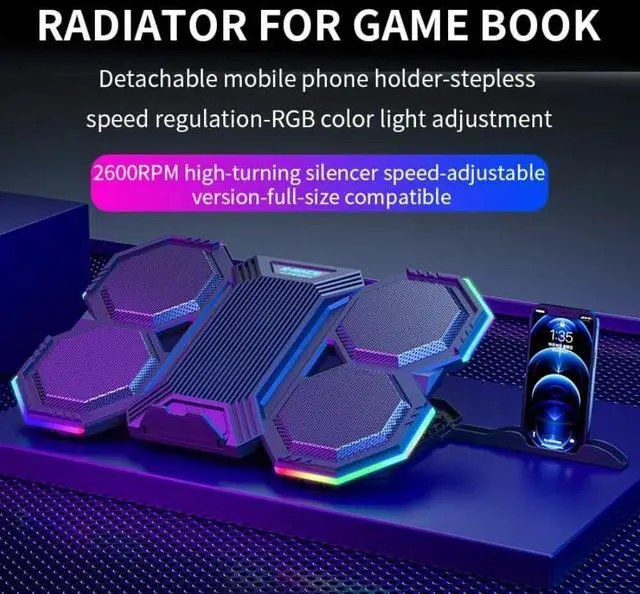 Alt view image 2 of 5 - Laptop Cooling Pad RGB Cooler Laptop Stand with 6 Quiet Cooling Fans 6 Height Adjustable Cooling Pad for Laptop 11-17inch