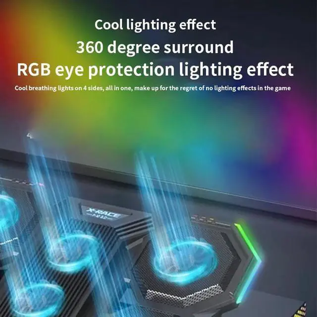 Alt view image 3 of 5 - Laptop Cooling Pad RGB Cooler Laptop Stand with 6 Quiet Cooling Fans 6 Height Adjustable Cooling Pad for Laptop 11-17inch