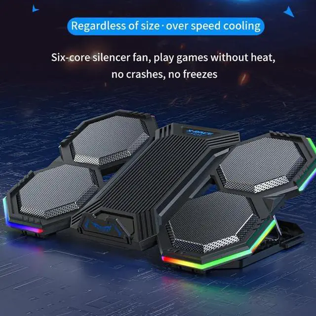 Alt view image 5 of 5 - Laptop Cooling Pad RGB Cooler Laptop Stand with 6 Quiet Cooling Fans 6 Height Adjustable Cooling Pad for Laptop 11-17inch