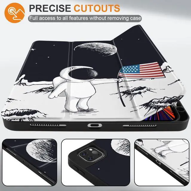 Alt view image 3 of 5 - Yebiseven Case for iPad 9th/8th/7th Generation 10.2 inch, Shockproof Tablet Case for iPad 10.2 inch 2022 2020 2019, Soft TPU Back Cover with Auto Wake/Sleep & Pencil Holder, Astronaut & Moon