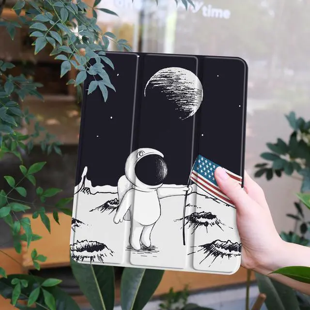 Alt view image 2 of 5 - Yebiseven Case for iPad 9th/8th/7th Generation 10.2 inch, Shockproof Tablet Case for iPad 10.2 inch 2022 2020 2019, Soft TPU Back Cover with Auto Wake/Sleep & Pencil Holder, Astronaut & Moon
