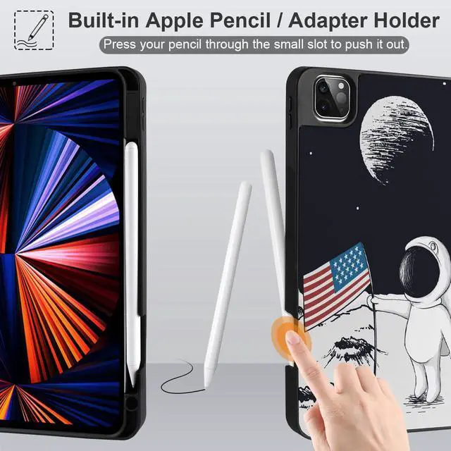 Alt view image 4 of 5 - Yebiseven Case for iPad 9th/8th/7th Generation 10.2 inch, Shockproof Tablet Case for iPad 10.2 inch 2022 2020 2019, Soft TPU Back Cover with Auto Wake/Sleep & Pencil Holder, Astronaut & Moon