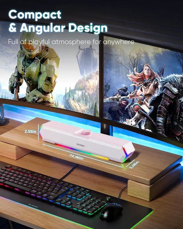 Alt view image 4 of 5 - LENRUE G11 Computer Speakers for Desktop, Touch Lights PC Speakers with Surge Clear Sound, USB C/USB Powered for Computer Desktop PC Laptop Monitor(Pink)