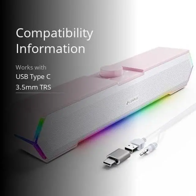 Alt view image 3 of 5 - LENRUE G11 Computer Speakers for Desktop, Touch Lights PC Speakers with Surge Clear Sound, USB C/USB Powered for Computer Desktop PC Laptop Monitor(Pink)