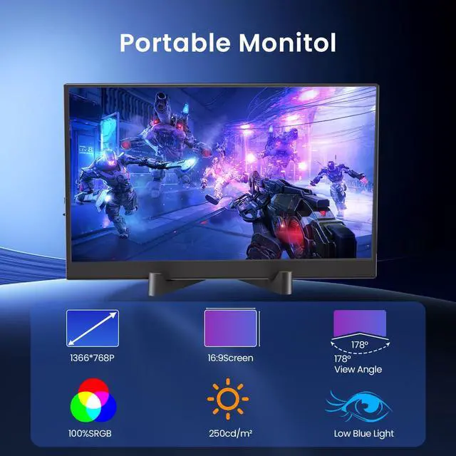 Alt view image 3 of 5 - Portable Monitor for Laptop, IPS14-inch Laptop Computer Monitor, with Stand, USB Type C and Mini HDMI Port, Suitable for Laptops, PC, Mobile Phones, PS, Xbox, Switch as an External Gaming Monitor