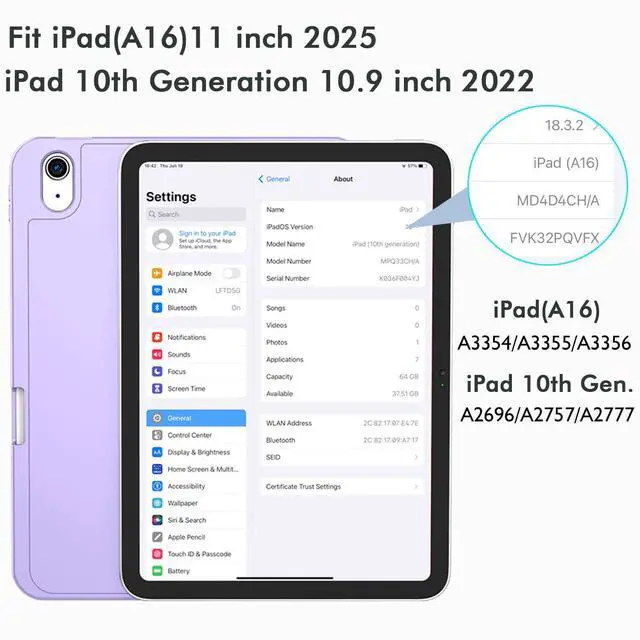 Alt view image 2 of 5 - iMieet Case for iPad (A16)/iPad 10th Generation [11-Inch 2025/10.9 Inch 2022], Trifold Stand Smart Cover with Pencil Holder and Soft TPU Back, Supports Touch ID(Clove Purple)