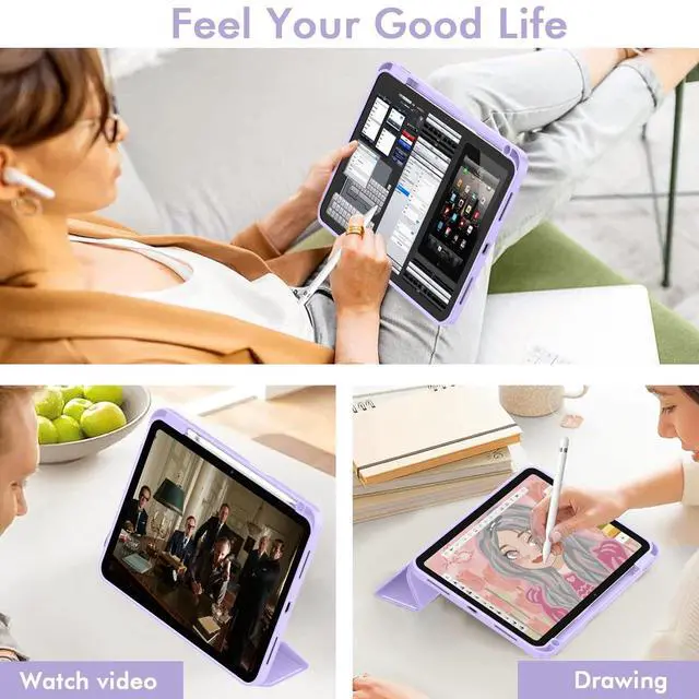 Alt view image 5 of 5 - iMieet Case for iPad (A16)/iPad 10th Generation [11-Inch 2025/10.9 Inch 2022], Trifold Stand Smart Cover with Pencil Holder and Soft TPU Back, Supports Touch ID(Clove Purple)