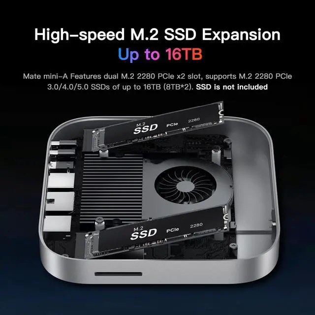 Alt view image 4 of 5 - Mac mini M4 Dock, Beelink Mate Mini-A 80Gbps Docking Station, 2*M.2 PCIex2 SSD Slots, max 16TB Expansion, SD4.0 Card Slot, 2.5G LAN, 15W USB C PD3.0 Port, 2*USB A 10Gbps, 3.5mm Audio