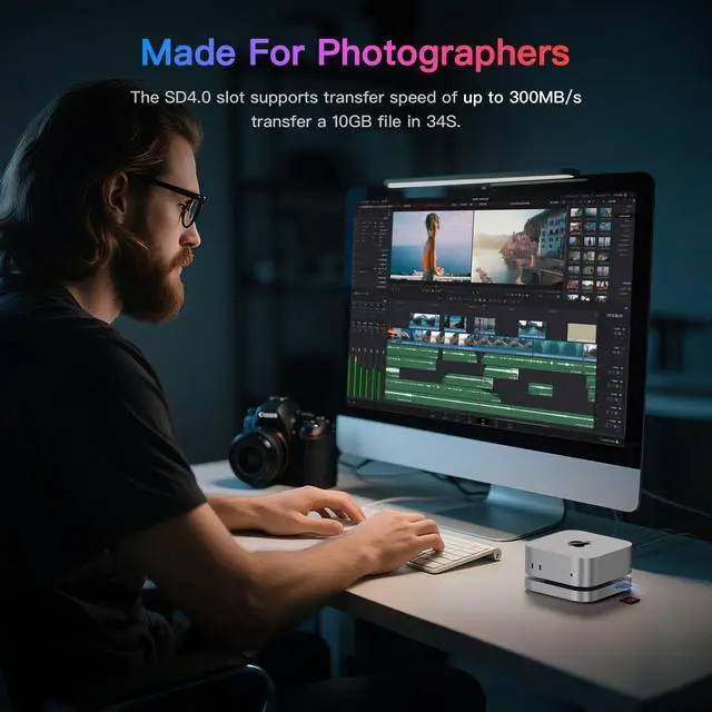 Alt view image 5 of 5 - Mac mini M4 Dock, Beelink Mate Mini-A 80Gbps Docking Station, 2*M.2 PCIex2 SSD Slots, max 16TB Expansion, SD4.0 Card Slot, 2.5G LAN, 15W USB C PD3.0 Port, 2*USB A 10Gbps, 3.5mm Audio