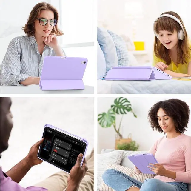 Alt view image 4 of 5 - iMieet Case for iPad (A16)/iPad 10th Generation [11-Inch 2025/10.9 Inch 2022], Trifold Stand Smart Cover with Pencil Holder and Soft TPU Back, Supports Touch ID(Clove Purple)
