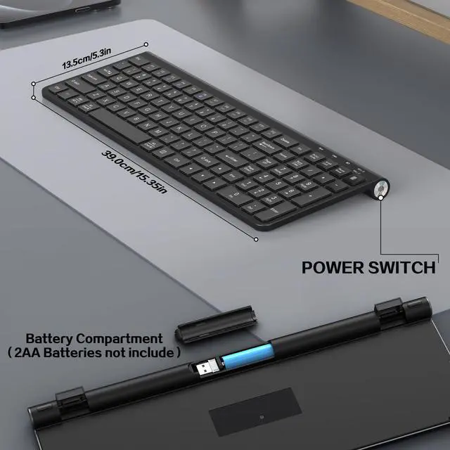 Alt view image 5 of 5 - JOYACCESS Wireless Keyboard, 2.4G Ergonomic and Slim Wireless Keyboard with USB & Type C, Full Size and Portable Design for Computer/Laptop/Windows/Mac-Black
