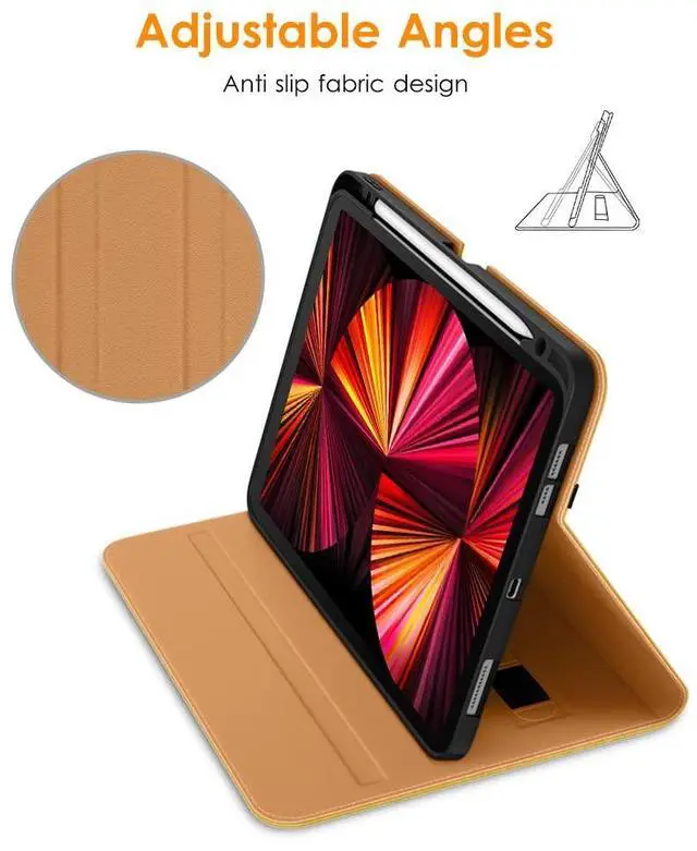 Alt view image 3 of 5 - DTTO Case for iPad Pro 11 Inch 4th / 3rd / 2nd / 1st Generation 2022/2021/2020/2018,Premium PU Leather Folio Stand Cover with Hand Strap, Auto Wake/Sleep,Multiple Viewing Angles, Yellow