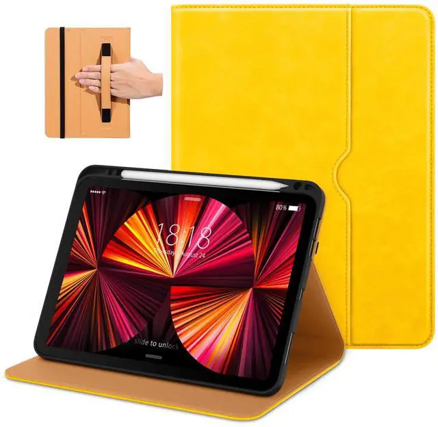 Main image of DTTO Case for iPad Pro 11 Inch 4th / 3rd / 2nd / 1st Generation 2022/2021/2020/2018,Premium PU Leather Folio Stand Cover with Hand Strap, Auto Wake/Sleep,Multiple Viewing Angles, Yellow