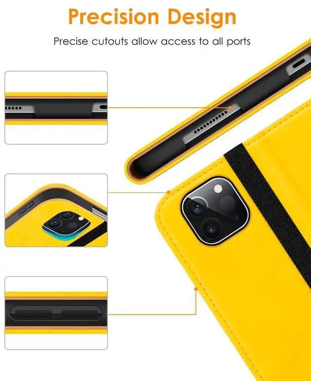 Alt view image 5 of 5 - DTTO Case for iPad Pro 11 Inch 4th / 3rd / 2nd / 1st Generation 2022/2021/2020/2018,Premium PU Leather Folio Stand Cover with Hand Strap, Auto Wake/Sleep,Multiple Viewing Angles, Yellow