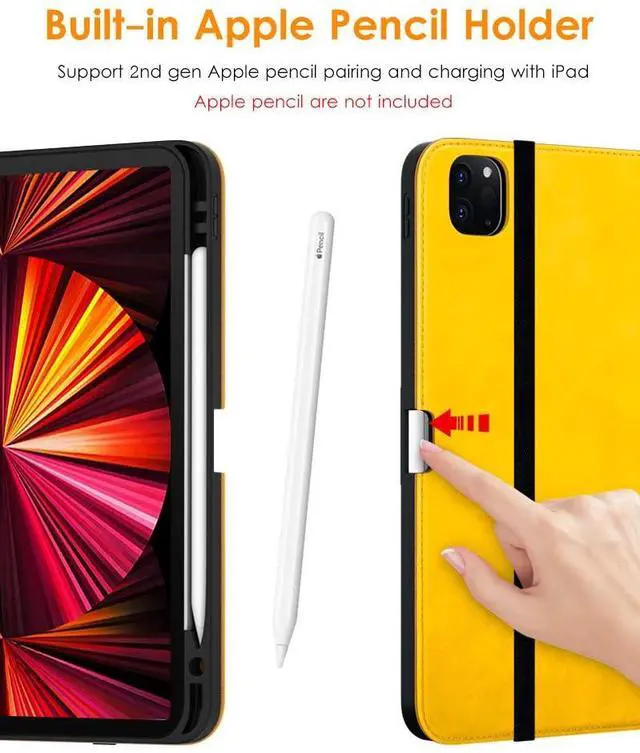 Alt view image 4 of 5 - DTTO Case for iPad Pro 11 Inch 4th / 3rd / 2nd / 1st Generation 2022/2021/2020/2018,Premium PU Leather Folio Stand Cover with Hand Strap, Auto Wake/Sleep,Multiple Viewing Angles, Yellow