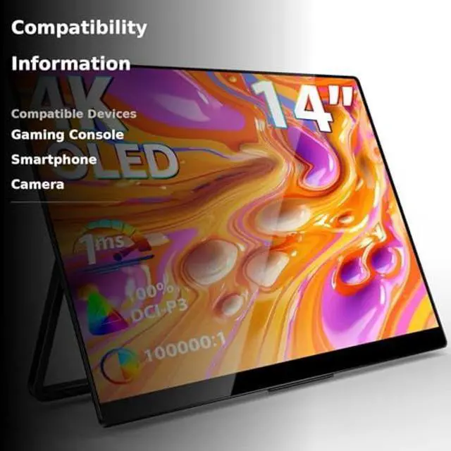 Alt view image 3 of 5 - InnoView 14 Inch OLED Portable Monitor 4k UHD 3840x2400 Portable Monitor 100% DCI-P3 | 100000:1Contrast | Built-in Speakers, Travel Monitors for Laptop PC MAC Phone PS4 Xbox Switch