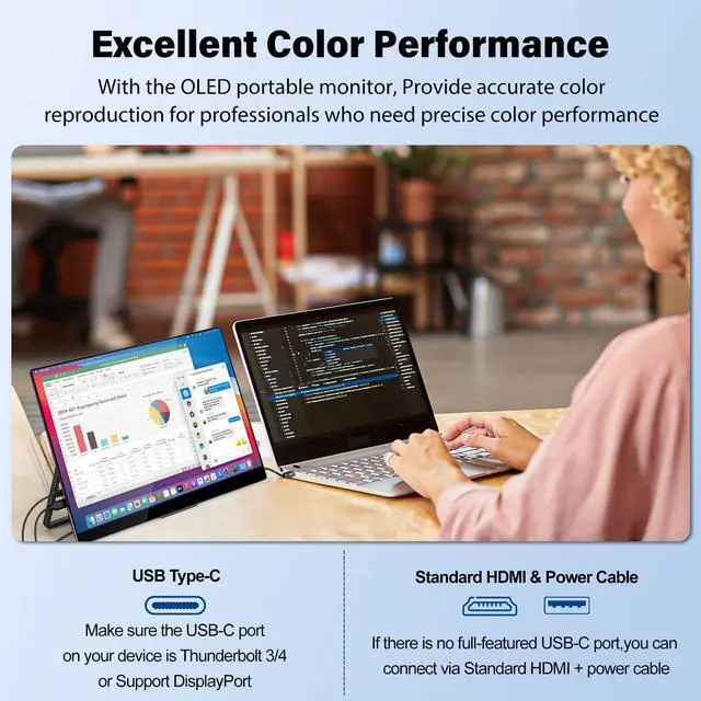 Alt view image 5 of 5 - InnoView 14 Inch OLED Portable Monitor 4k UHD 3840x2400 Portable Monitor 100% DCI-P3 | 100000:1Contrast | Built-in Speakers, Travel Monitors for Laptop PC MAC Phone PS4 Xbox Switch