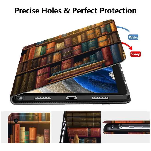 Alt view image 3 of 5 - DIGTIALL Case for Amazon Kindle Fire 7 Inch Tablet (9th/7th/5th Generation, 2019/2017/2015 Release),Slim PU Leather Folding Stand Protive Cover with Auto Wake/Sleep for Fire 7,Vintage Bookshelf