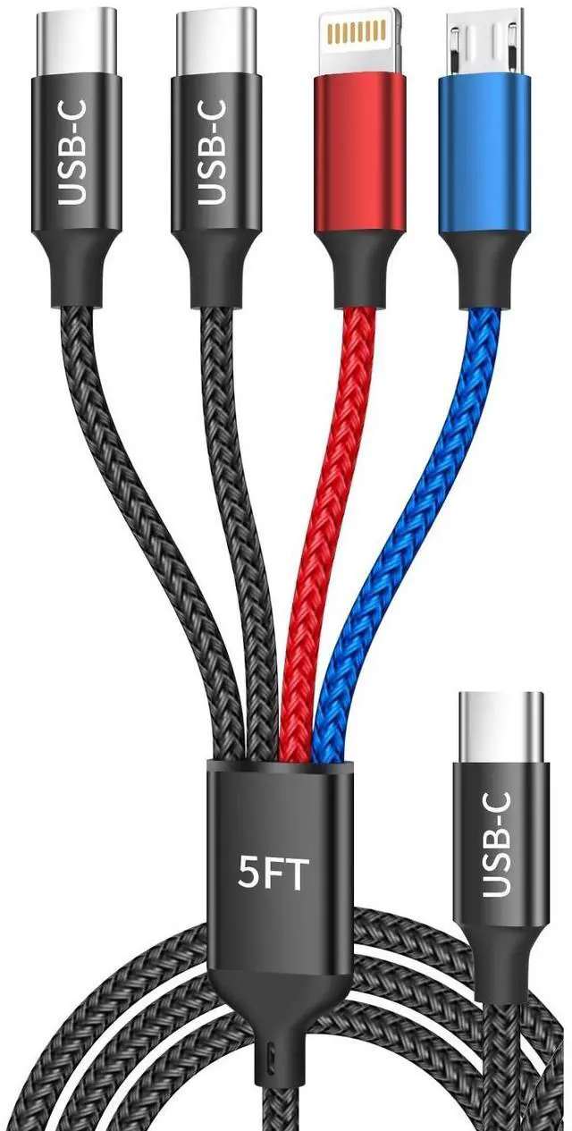 Main image of MPATIBY USB C 4 in 1 Charging Cable with Dual Type-C Port 5FT, Travel Essentials Multi Charging Cable for Multiple Devices 1Pack
