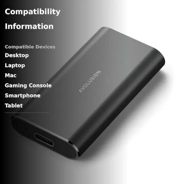 Alt view image 3 of 5 - Avolusion S1 1TB Portable SSD - Up to 1000MB/s - PC and Mac - USB 3.2 USB-C External Solid State Drive - S1-SSD-T1, Durable Aluminum Built