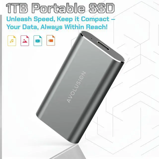 Alt view image 2 of 5 - Avolusion S1 1TB Portable SSD - Up to 1000MB/s - PC and Mac - USB 3.2 USB-C External Solid State Drive - S1-SSD-T1, Durable Aluminum Built