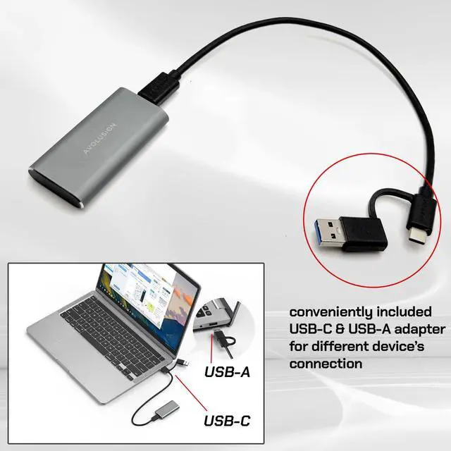 Alt view image 4 of 5 - Avolusion S1 1TB Portable SSD - Up to 1000MB/s - PC and Mac - USB 3.2 USB-C External Solid State Drive - S1-SSD-T1, Durable Aluminum Built