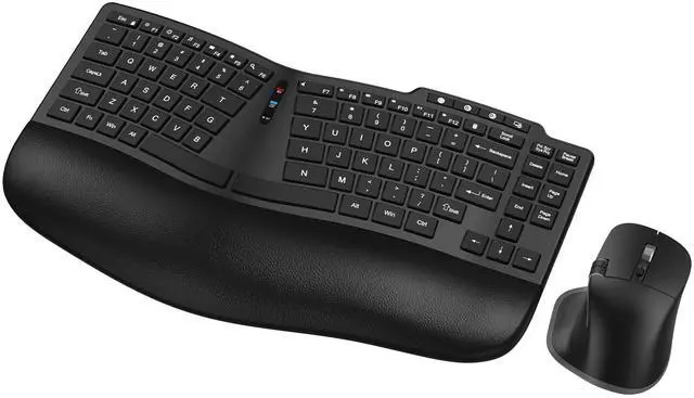 Main image of Ergonomic Wireless Keyboard Mouse, Wave Key Bluetooth/2.4G Split Design Ergo Keyboard Mouse Combo with Cushioned Palm Rest, Multi-Device, Rechargeable, for Multi-OS, Windows/Mac/Android
