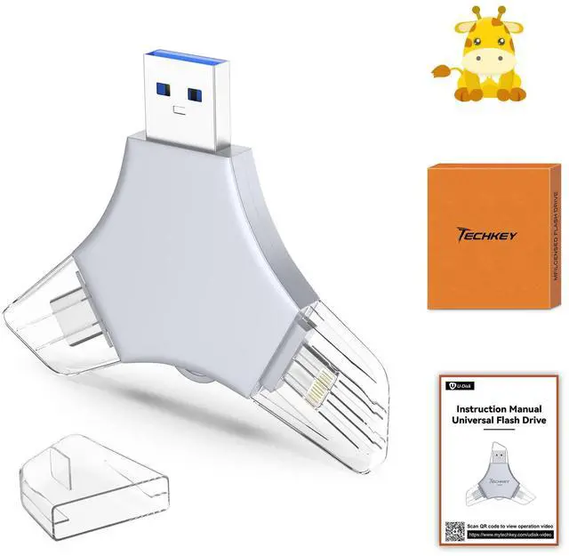 Main image of USB 3.0 Flash Drive 64gb for iPhone, 3in1 External Memory Picture Keeper Storage Stick for Photo/Video/Data Saver/Backup, V10.54High Speed Thumb Drives for iPhone/iPad/Android/PC - Rainy