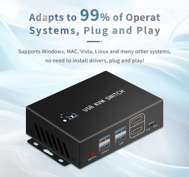 Alt view image 2 of 5 - Dual Monitor Kvm Switch 2 Monitors 2 Computers HDMI 4k@60HZ,USB3.0. kvm switches 1 Monitors 2 Monitor 2 Computers,USB switcher 2 Computers Keyboard Mouse Switch (USB3.0+4KHDMI)